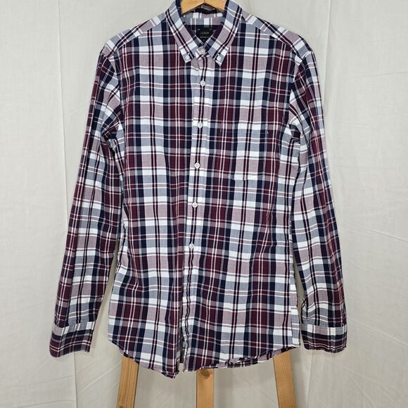 J Crew Men's Button Down Red/White/ Blue Plaid Long Sleeve Shirt ~ Size Medium - Picture 1 of 3